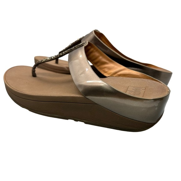 Fitflop Fino Toe-Post Flip Flops Bronze Wedge 9 Style #C89-012 Glitter Studded - Picture 7 of 11